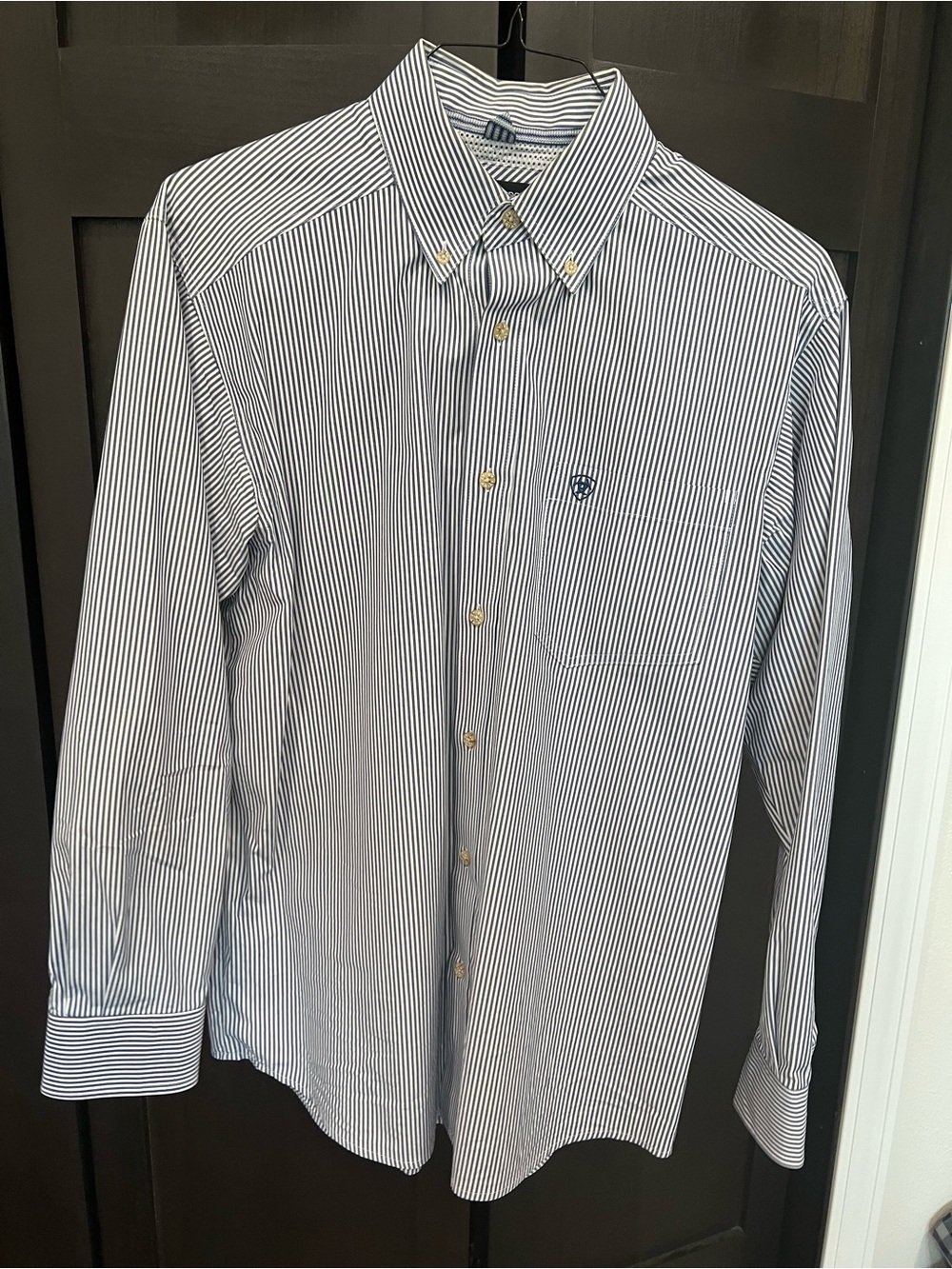 Ariat Men's Navy and White Pinstripe Button-Down Dress Shirt